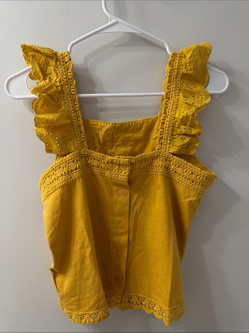 George Yellow Eyelet Ruffle Strap Tank Top
